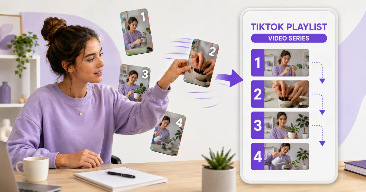 Content creator arranging five related short-form video ideas into an ordered playlist on a phone.