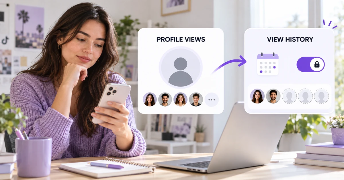 Creator comparing aggregate profile views with named Profile View History on TikTok.