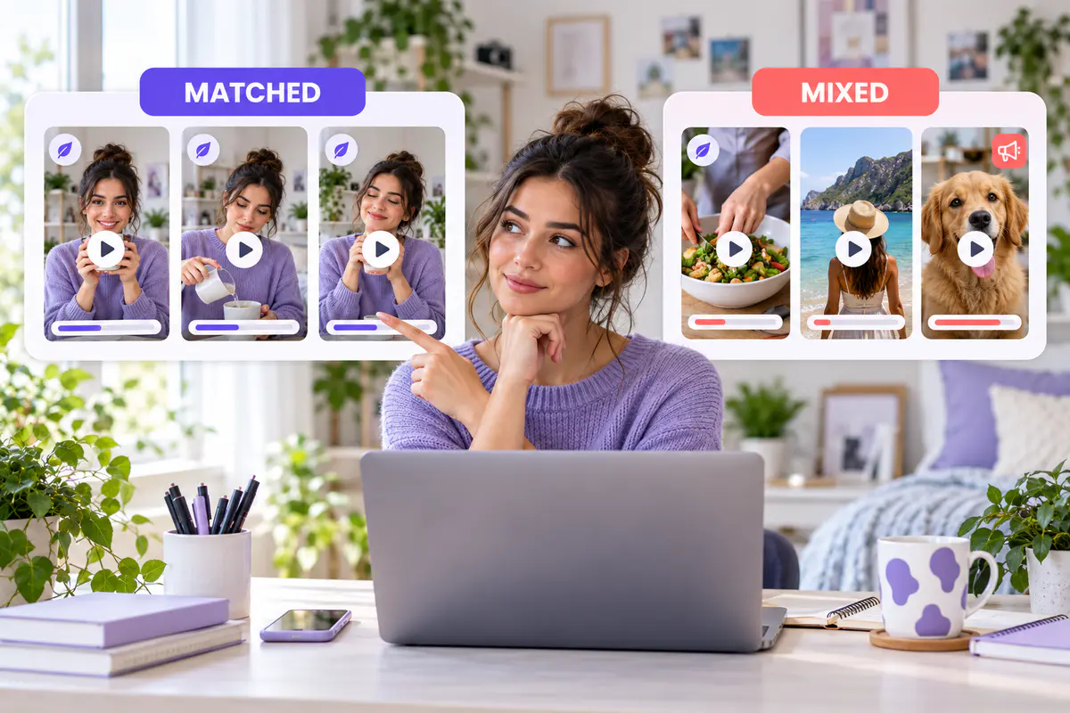 Creator comparing a matched group of similar TikTok videos with a mixed group of unrelated videos