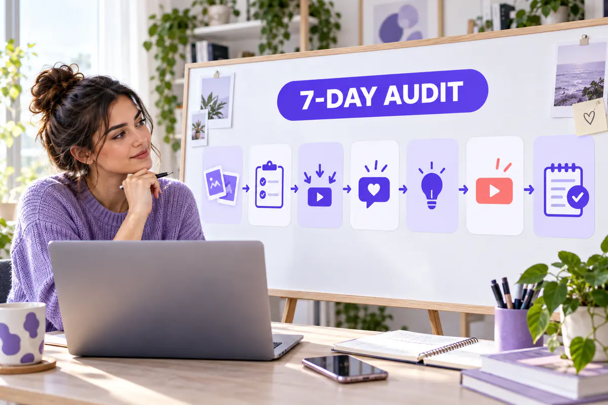 Seven-day TikTok audit from baseline and status checks through one controlled test and recorded learning